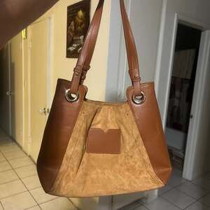 Vintage Kattee Leather and Suede Shoulder Bag with Grommet Handles